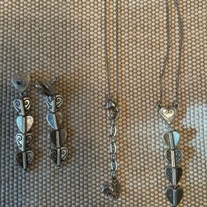 Brighton Silver Cascading Heart Earrings/Necklace Set